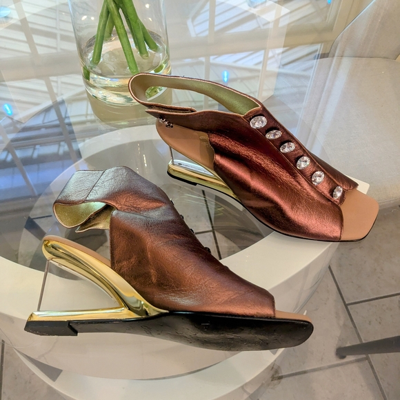 Onex Bronze Open-Toe Heels with Crystal Accents - Picture 6 of 9